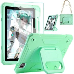 KCJ for iPad Pro 11 Case (M4) 2024,with Tempered Glass Screen Protector,Cute Protective Case with Folding Stand/Pencil Holder/Shoulder Strap for iPad Pro 11 2024 (5th Generation) (Light Purple)