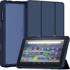 Fire 7 Tablet Case Kids (12th Generation, 2022), DJ&RPPQ Dual Angle Lightweight Trifold Stand with Frosted Transparent Back Case for 7 Kids Tablet, Auto Wake/Sleep, Also for 7in Sony Nokia, Navy Blue