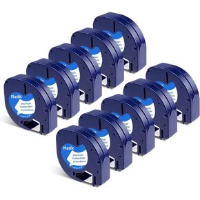 Fimax Compatible Dymo Label Maker Refills White Plastic 91331 Letratag Refills 12mm x 4m 1/2" x 13', Work with Dymo Letratag 200B 100H 100T QX50 Label Maker, 10-Pack