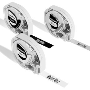 Phomemo P12 P12-Pro Label Tapes, Replacement for DYMO Label Maker Pastic Tape for ymo LetraTag LT-100H, LT-100H Plus, 1/2 Inch x 13 Ft (12mm x 4m) Black on White/Black on Clear/White on Black, 3-Pack