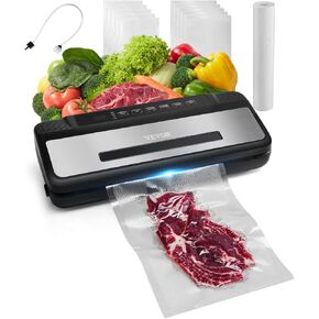 VEVOR Vacuum Sealer Machine, 80Kpa 120W Powerful Compact Food Sealer, 7-in-1 Multi-Functional Food Vacuum Sealer, Automatic Air Sealing System with Built-in Cutter with 10 Vacuum Bags & 1 Bag Roll