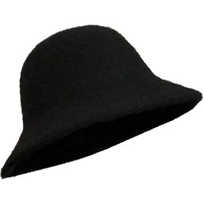 Wool Bucket Hat for Women 2-Layers Thicken Foldable Winter Warm Fisherman Hat Vintage Church Derby Party (Black)