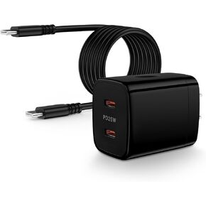 Samsung S24 FE USB Wall Charger Block Fast Charging Box for Galaxy S24 Ultra A16 A14 A15 5G,25W Dual Port PD Charger Adapter with 6FT USB C to Type C Cable for Google Pixel 9 Pro XL/9Pro/9/9 Pro Fold