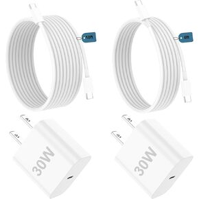 iPhone 16 15 Charger Fast Charging,2Pack 30W USB C Fast Charger Cord 6/10ft,Type C Wall Charger Block for iPhone 16/16 Pro Max/15/15 Pro Max/15 Plus/iPad Pro 12.9/11 (White)