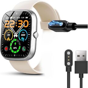 Compatible with uaue T60, QCOQ T60, QXQ 1.91" Smart Watch Charger, 4 Pins Magnetic USB Charging Cable, Minimalist Style, 2 Pack - Black + White