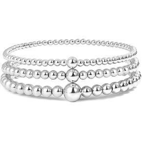 CONRAN KREMIX Gold Beaded Bracelets Set For Women 14K Gold Bead Stackable Stretch Summer Bracele Jewelry For Women 5PCS Set