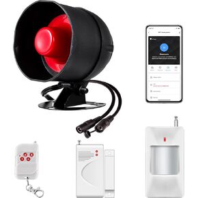WiFi Alarm Home Security System, Wireless Alarm System with Loud 120dB Window Door Alarms Sensor, Remote Control WiFi Siren for Shed Garage