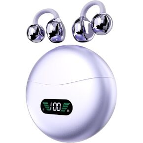 Clip on Earbuds,Wireless Open Ear Clip Bluetooth 5.4 Ear Buds with Mic LED Charging Case for Workout Yoga Gym Glasses wearers Small Ears Women,Compatible with Android & iPhone(Purple)