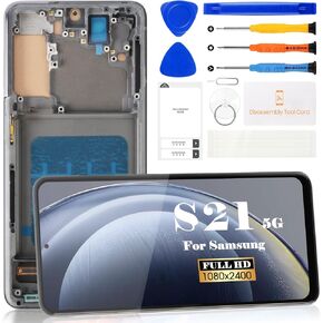 TFT for Samsung Galaxy S21 5G LCD Screen Replacement for Samsung Galaxy S21 4G SM-G991B SM-G991U SM-G991N Display Touch Digitizer Assembly SM-G9910 Repair Parts Kits with Frame(Black, No Fingerprint)