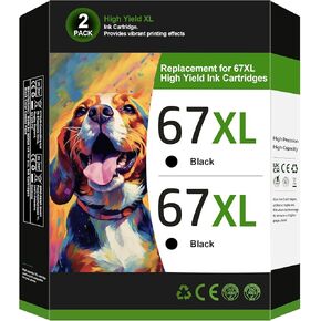 67XL Black High-Yield Ink Cartridge for HP 67XL Black Ink Cartridge Replacement for HP Ink 67 Work for HP DeskJet 2755e 2755 2700 2700e 2734e 4155e 4155; Envy 6055e 6000 6400 6452 6458 (2 Black Pack)