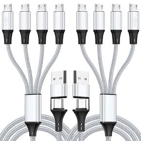 Micro USB Cable, 4-in-2 Multi Micro USB Splitter Charging Cable [2Pack 4Ft], USB A/C to Micro USB Cord, with 4 Micro Connectors Support Data Sync and Charging