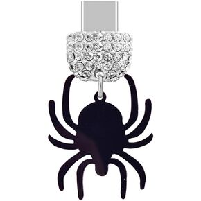 ELISE & FONDA TP291 Type-C USB Charging Port Anti Dust Plug Big Spider Cell Phone Charm for Samsung/Huawei/OnePlus/Xiaomi/oppo Android Phones (Black)