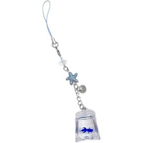Blue Phone Charm Lanyard with Fish Bead Pendant,Bag Small Fish Bead Pendant Phone Charm Hangings Rope Cute Phone Chain Strap Bag Decoration Lanyard Keychain Accessory Decor