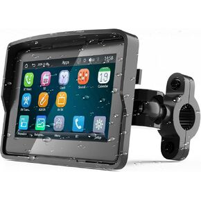 Motorcycle GPS Carplay Screen, Wireless CarPlay & Android Auto Car Stereo for Motorbike, 5" Waterproof Touchscreen, Motorcycle GPS Navigation Screen, Dual Bluetooth, EQ, Siri, G00gle Assistant