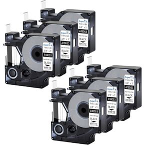 6 Pack Compatible for DYMO Heat Shrink Tube 18053 3/8" 9mm Black on White Label Tape for Cables Use with Rhino 3000 4200 5200 5000 6000 Industrial Label Maker