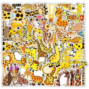 50pcs Cute Giraffe Stickers Waterproof Vinyl Cartoon Animal Decal Children and Adolescents Water Bottle Laptop Skateboard Guitar Luggage Diary Scrapbook Bicycle Bumper Mobile Phone