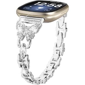Bling Bands Compatible with Fitbit Versa 4/Sense 2/Versa 3/Sense, Shinny Metal Bracelet Straps Luxurious Rhinestone Replacement Wristband for Women