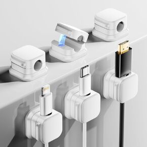 6 Pack White Cable Tidy Clips Adjustable Cord Organiser Magnetic Cable Management Self Adhesive Wire Holder for Desk, Nightstand, Charging Cables, HDMI, USB, Audio Cable, Office, Home