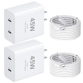 45W i-Phone 16 Pro Max Charger 2Port USB C i-Phone 16 Charger Block Fast Charging with 10FT Long Type C Cord Cable for i-Phone 16 Pro/Pro Max/Plus, i-Pad Pro/Mini/Air, Galaxy S24/S23/S22Ultra