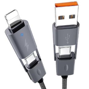 4 in 1 USB C Cable [65W Fast Charging] 2Pack, [New Upgraded] Dual USB C to USB C Cable 6FT Braided Multi Charger Cord Combo Type C/USB A/L Port for iPhone/i-Pad/Samsung/Mac Book