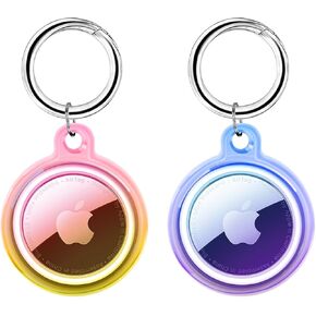 Airtag Holder with Keychain, IPX8 Waterproof Airtag Case, Scratchproof Shockproof, Soft Silicone TPU Material Airtag Holder for Pet Collars, Keys, Bags, Luggages(Pink Yellow/Blue Purple)
