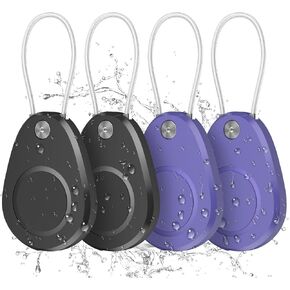 Waterproof AirTag Keychain Holder - 4 Pack Airtag Lock Case with Wire Cable Compatible with Apple AirTags, Ultra Durable Anti-Lost Protective Case with Keyring for Luggage, Backpack (Black/Sky Blue)