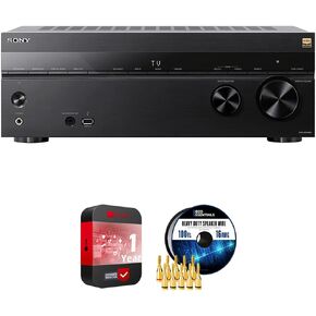 Sony STR-AN1000 7.2 Channel Home Theater 8K A/V Receiver Bundle with Deco Essentials Speaker Banana Plugs 5 Pairs, 100ft Long 16 AWG Speaker Wire and 1 YR CPS Enhanced Protection Pack