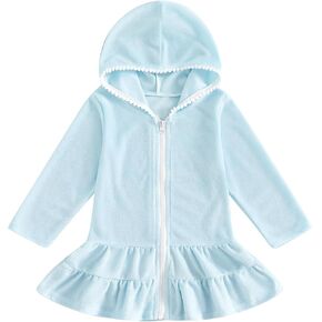 Mubineo Toddler Girl Long Sleeve Swimsuit Beach Dress Cute Cover Ups Ruffle Bathing Suit Cover Up Kimono Kids Swimwear