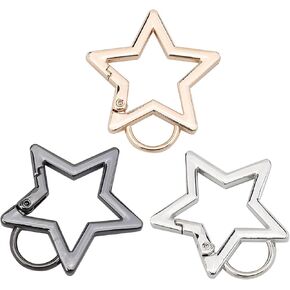 3 Pcs Star Shaped Stainless Steel Keychain Clip Carabiner Snap Hook Holder Star Carabiner Hook Clip Key Holder Carabiner Clip for Keys and Wallet with Key Chain Rings Accessories (Silvery,Golden,Grey)