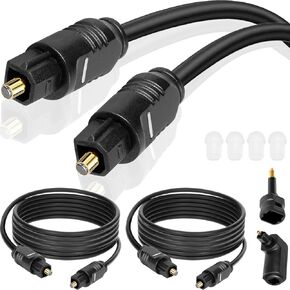 كبل الصوت البصري Toslink Digital Optical Cable Male to Male for Sound Bar TV ، مع 90 درجة 300 درجة قابس حرة في الدوران ومحول Mini Toslink ، 6.6 قدم/2M ، 2 PCS in Kuwait