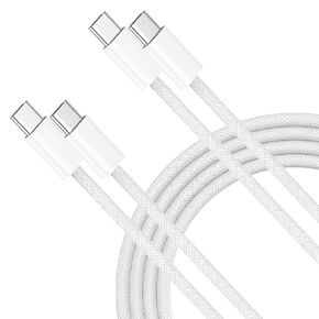 iPhone 16 Charging Cable USB C 6FT, [MFi Certified] 2 Pack 60W USB C to USB C Fast Charging Cable Nylon Braided Type C Charger Cord for iPhone 16/ 16 Plus/16 Pro/16 Pro Max/15/15 Pro/15 Pro Max, White