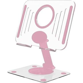 iPad Stand for Desk-360° Adjustable Tablet Holder,Acrylic Stand for 12.9" to 4.7" iPads,Monitors & Switch iPhone,Desk Organizer & Accessory for Women(Pink)