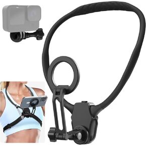 Magnetic Neck Mount for Phones, POV Phone Holder, Vlog Neck Mount with Anti-Vibration Chest Strap for GoPro for Insta360, Magnetic Phone Neck Holder for iPhone 16 15 14 13 12 Series (Black)