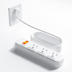 Flat Plug Power Strip Surge Protector 3 Outlets, Extension Cord 6 ft 3 Prong, 300J, 10A/1250W, Overload Protection Switch, Plug Strip for Home Office, Child Safety Slide Outlet Covers, SGS Approved