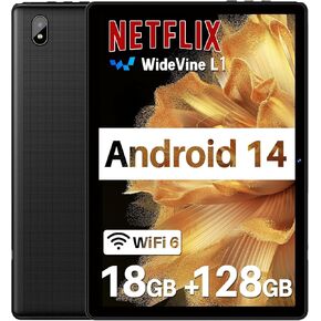 Tablet, 10.1 Inch Tablets, Android Tablet with 18GB RAM+128GB ROM/ 1TB Expand, Octa-Core 1.8GHz CPU, 6000mAh Battery, 5G WiFi, WiFi 6, BT5.0, Widevine L1 HD IPS Tableta PC-Black