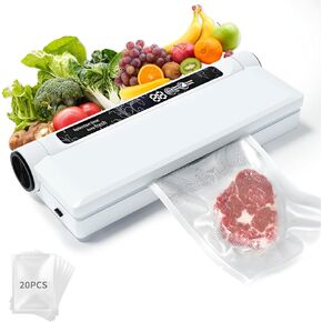 Vacuum Sealer for Food – One-Touch Digital Food Saver Vacuum Sealer Machine, Efficient Vacuum Sealer for Food Preservation, Includes 20 Storage Bags, Independent Sealing Feature for Easy Use (White).
