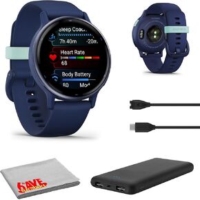 Garmin Vivoactive 5, Health and Fitness GPS Smartwatch for Men and Women, Metallic Navy Bezel w/Navy Case and Silicone Band, 1.2" AMOLED Touchscreen Display, 11 Days Battery Life (Bundle)
