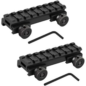 Low Profile Picatinny Rail, Riser Mount with See Through Hole for Scopes Optics and Red Dots 0.5'' High 3.35'' Long 8 Slots (2 Pack)