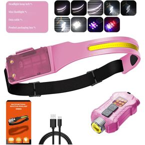 2-in-1 LED Headlamp Rechargeable, Sensing COB Headlamp Flashlight, IP65 Waterproof Magnetic 9 Modes Head Light for Adults Night Running Camping, Fishing, Hiking, Repair and Gift（Green