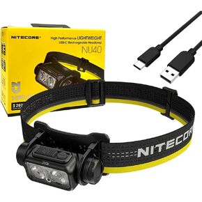 Nitecore NU40 High Performance Lightweight USB-C rechargeable Headlamp - 1000 Lumens w/Eco-Sensa USB-C Charging cable