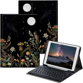for iPad 10th Generation Case with Keyboard for iPad Case 10th Generation 10.9 inch 2022 with Detachable Wireless Keyboard & Adjustable Stand Protect Tablet Case - Flowers and Plants Moon