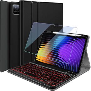 Backlit Keyboard Case for Xiaomi Mi Pad 7/7 Pro 11.2 Inch 2024 with Screen Protector, 7 Colors Light Detachable Wireless Keyboard & PU Folio Cover Case for 11.2" Xiaomi Mi Pad 7/7 Pro