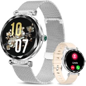 Smart Watches for Women(Answer/Make Call),1.19" AMOLED Fitness Watch, Heart Rate Sleep Blood Pressure Monitor, IP68 Waterproof,100+ Sports Modes Fitness Tracker Smartwatch for iOS Android -Silver