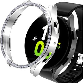 Compatible for Samsung Galaxy Watch 5 40mm (2022) Diamond PC Plating Bumper Case Bling Crystal Diamonds Shiny Glitter Frame Hard Protective Cover (Silver)