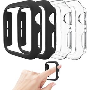 4 Pack Hard PC Bumper Case Compatible with Apple Watch Series 10 46mm, Ultra-Thin Scratch Resistant Protective Frame Edge Cover for iWatch Series 10 46mm, Black/Black/Clear/Clear