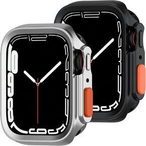 2 Pack Fvlerz Rugged Case Compatible with Apple Watch 45mm 44mm, Soft TPU Shockproof Protective Bumper Cover Compatible with iWatch Series 9/8/7/6/SE/5/4 Smartwatch Accessories