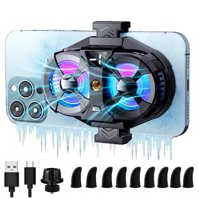 Mobile Phone Cooler with RGB Backlight and Temp Display, Cellphone Cooling Fan with Dual Semi-Conductor Cooling Chip, Compatible for iPhones/Android Phone Width from 6 to 8 cm