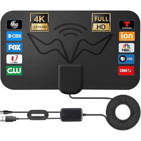 2025 TV Antenna Indoor, Digital TV Antenna for Smart TV with Amplifier and Signal Booster, Long Range Reception HD Antennas for TV Indoor 4k 1080P Channels-10ft Long Cables