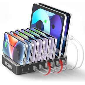 Unitek Multi USB Charging Station - 8 Port USB C Charger Dock with 2 PD 20W, Multiple Devices Charging Station Organizer for iPad, iPhone, Samsung, Tablets and More