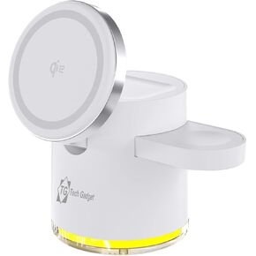 Apples Approved 3 in 1 Qi2 Certified Fast Charging Station 15W Wireless Charger with Mushroom Lamp Compatible with iPhone 12-16 Series, iWatch, Airpods (White)